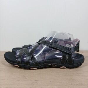 Merrell Terran Lattice II Sandals Womens 10 Black Leather Athletic Hiking
